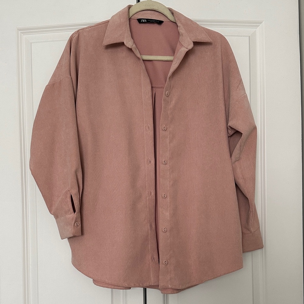 Zara Dusty Rose Corduroy Button Down
